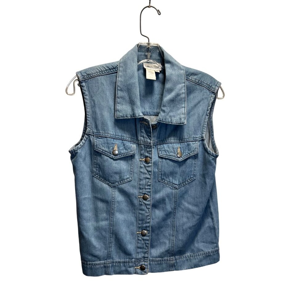 Coldwater Creek Womens Sleeveless Light Denim Vest Size S Button-Front 60% Tence